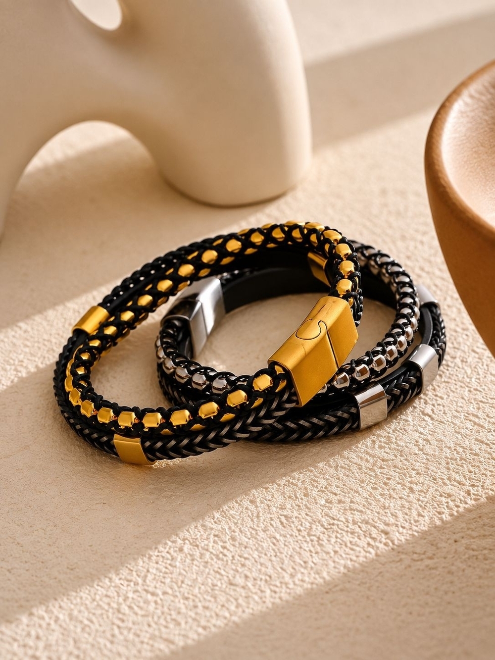 Black and Gold Layered Men's Bracelet